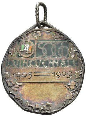 reverse: Medaglie Italiane. Regno d Italia. Medaglia TCI Touring Club Italiano. Socio quinquiennale 1905-1909. Coniazione Johnson.  (11,59 g). SPL