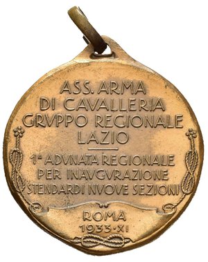 reverse: Medaglie Italiane. Ventennio Fascista. Medaglia Ass. Arma di Cavalleria, Gruppo Regionale Lazio, 1° adunata regionale, Roma 1933 anno XI. AE (14,58 g). SPL