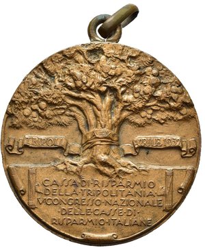 reverse: Medaglie Italiane. Ventennio Fascista. Medaglia Cassa di Risparmio della Tripolitania, Tripolil Aprile 1932 anno X. AE (22,82 g - 35 mm). SPL