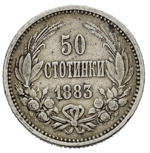 reverse: BULGARIA. Alexander I (1879-1886). 50 stotinki 1883. Ag. KM#6. BB