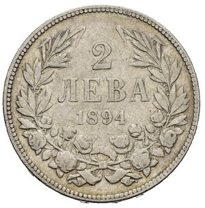 reverse: BULGARIA. Ferdinando I (1887-1918). 2 Leva 1894 KB. Ag. BB