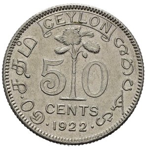 reverse: CEYLON. Giorgio V. 50 cents 1922. Ag. SPL