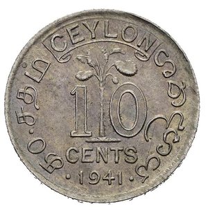 reverse: CEYLON. Giorgio VI. 10 cents 1941. SPL+