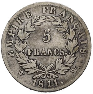reverse: FRANCIA. Napoleone I. 5 Francs 1811 W. Ag. MB+