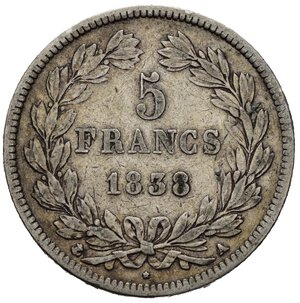 reverse: FRANCIA. Luigi Filippo I. 5 Francs 1838 A. Ag. qBB