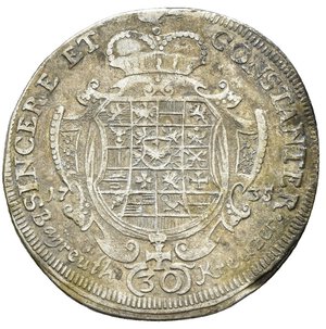 reverse: GERMANIA. Brandenburg - Bayreuth. Friedrich (1735-1763). 30 kreuzer 1735. Ag (6,96 g). Da montatura. MB