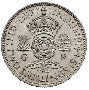 reverse: GRAN BRETAGNA. Giorgio VI. 2 Shillings 1944. Ag. qFDC
