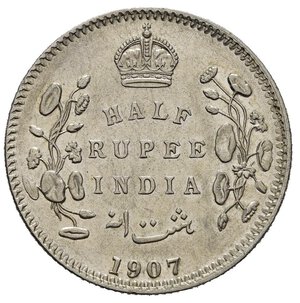 reverse: INDIA BRITANNICA. Edoardo VII. 1/2 rupia 1907. Ag. SPL
