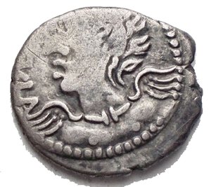 reverse: Monete Celtiche - CELTIC GAUL. Caletes (Sequani-Aedui-Lingones intersect region). Late (after 38 B.C.) First century B.C. AR quinarius. 1.71 gm. 15,15 x 13,86 mm. (Influenced by Roman Republican denarius of T. Carisius, ca 45 B.C.). Winged bust left; (ATE)VLA in front / Bull right, scroll above, pentacle below ?; VLAT(OS) in front. BMC Celtic II: 566. a Very Fine