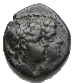 obverse: Mondo Greco -Bruttium. Rhegium.AE 14,6 x 16,7 mm. 203-89 a.C.D/ Teste dei Dioscuri a destra.R/ PHIN. Asclepius, stante a sinistra.g 2,97.BB-qSpl