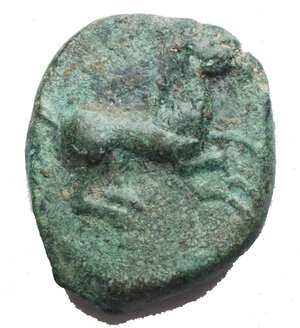 obverse: Mondo Greco - Sicily. Entella. Hexas (?), ca 345-338 BC. Obv. Horse galloping right. Rev. Helmet right. Calciati I, p.320,14 OS. Campana 12. AE. g 4.7 - mm 18,9. Rare. Good VF. Rare. Green patina