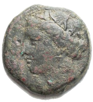 reverse: Mondo Greco -Sicilia.Siracusa.AE 19,9 mm. 274-216 a.C.D/ Testa di Kore a sinistra.R/ Toro cozzante a sinistra.gr. 6,32.R.BB