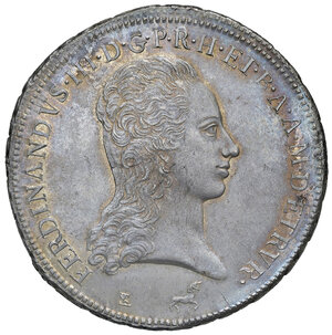 obverse: Firenze. Ferdinando III di Lorena (1790-1801 e 1814-1824). I periodo: 1790-1801. Francescone 1799 AG gr. 27,52. Galeotti IV, 18/19. MIR 405/7. Bella patina iridescente, SPL 