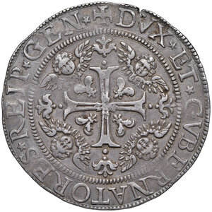 obverse: Genova. Dogi Biennali e governatori della Repubblica (1528-1797). Serie della III fase: 1637-1797. Scudo largo 1653 (sigle IAB) AG gr. 38,01. Lunardi 259. MIR 292/4. Molto raro. Buon BB 