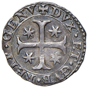 obverse: Genova. Dogi Biennali e governatori della Repubblica (1528-1797). Serie della III fase: 1637-1797. Da 8 soldi o diciassettesimo di scudo largo 1715 (sigle FMS) AG gr. 1,99. Lunardi 288. MIR 302/5. Ex asta Varesi 70/2017, 342. q.SPL 