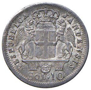 obverse: Genova. Repubblica Genovese (26 aprile 1814 – 4 gennaio 1815). Da 10 soldi 1814 AG. Pagani 30a. Lunardi 381. MIR 392/1. Migliore di SPL 