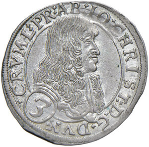 obverse: Gradisca. Giovanni Cristiano e Giovanni Sigfrido Eggenberg (1649-1713). Grosso o da 3 kreuzer 1677 AG gr. 1,63. CNI 2. MIR 166/2. Ex asta Numismatica Ranieri 15/2020, 214. Raro. Più di SPL 