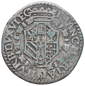 obverse: Gubbio. Francesco Maria II della Rovere (1574-1624). Grosso (sigle F-G; Filippo Galeotti zecchiere, 1626-1630) AG gr. 2,12. CNI –. Cavicchi –.  Con ogni probabilità possiamo assegnare alla zecca di Gubbio questo grosso in quanto esemplari con sigle dello zecchiere al rovescio non sono noti per quella di Urbino. Ciò che ci ha indotto ad attribuire alla zecca di Gubbio la moneta proposta è il confronto con il nominale da uno scudo d’oro battuto in questa zecca che reca anch’esso le sigle di Filippo Galeotti (zecchiere attivo proprio in questa città nel primo terzo del XVII secolo). E’ molto plausibile, pertanto, che anche questo grosso sia stato battuto nella zecca umbra sotto la sua direzione. Per la zecca eugubina, fra l’altro, non sono riportati nominali da un grosso dalla bibliografia di riferimento per questo duca ed è oltretutto evidente che lo stile del conio è assai differente rispetto alle monete coniate dalla zecca di Urbino. Quest’ultima considerazione avvalorerebbe ancor più l’attribuzione qui proposta. Apparentemente inedito. BB 