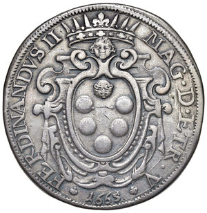 obverse: Livorno. Ferdinando II de’ Medici (1621-1670). Pezza della rosa 1665 AG gr. 25,07. Galeotti LI, 1. MIR 61. Molto rara. Traccia di foro abilmente otturato, altrimenti buon BB 