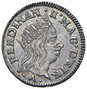 obverse: Livorno. Ferdinando II de’ Medici (1621-1670). Luigino 1660 AG gr. 2,20. Galeotti LIV, 2/13. Cammarano 142. MIR 60/3.  Raro. Bella patina di medagliere su fondi lucenti, migliore di SPL 