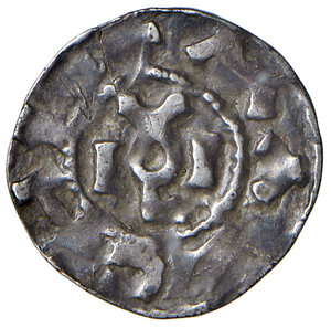 obverse: Lucca. Ugo I marchese di Toscana (950?-961? o 969?-990). Denaro AG gr. 1,01. Bellesia 1 var. MIR 98 var. Molto raro. Buon BB 