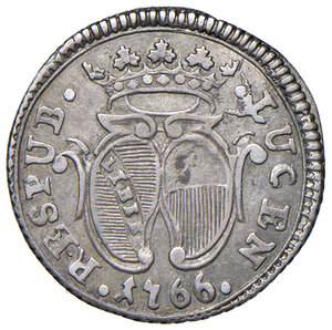 obverse: Lucca. Repubblica (sec. XIII-1799). Emissioni del sec. XVIII. Grosso 1766 AG gr. 1,47. Bellesia 90. MIR 230/4 (mezzo grosso). Ex asta Nomisma 22/2002, 624. Migliore di BB 