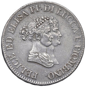 obverse: Lucca. Elisa e Felice Baciocchi principi di Lucca e Piombino (1805-1814). Da 5 franchi 1805 AG. Pagani 251. BB  