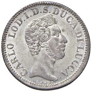 obverse: Lucca. Carlo Ludovico di Borbone duca (1824-1847). Da 2 lire 1837 AG. Pagani 261. Migliore di SPL  