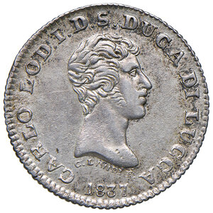 obverse: Lucca. Carlo Ludovico di Borbone duca (1824-1847). Lira 1837 AG. Pagani 263. Rara. SPL 