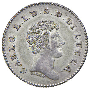 obverse: Lucca. Carlo Ludovico di Borbone duca (1824-1847). Da 10 soldi 1833 AG. Pagani 265. Ex asta Nomisma 36/2008, 993. SPL 