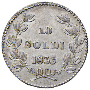 reverse: Lucca. Carlo Ludovico di Borbone duca (1824-1847). Da 10 soldi 1833 AG. Pagani 265. Ex asta Nomisma 36/2008, 993. SPL 