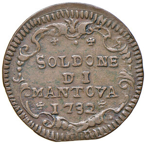 reverse: Mantova. Carlo VI d’Asburgo (1707-1740). Da 2 soldi o soldone 1732 AE gr. 4,35. Bignotti 5. MIR 755/1. Migliore di BB 