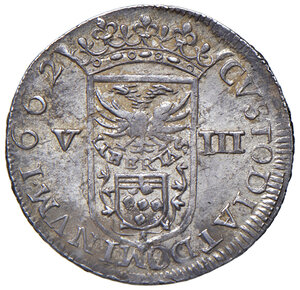 reverse: Massa di Lunigiana. Alberico II Cybo Malaspina (1662-1690). I periodo: principe, 1662-1664. Da 8 bolognini 1662 AG gr. 2,24. Cammarano 220. MIR 321. Molto rara. Conservazione eccezionale, q.FDC 