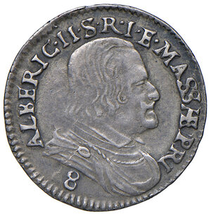 obverse: Massa di Lunigiana. Alberico II Cybo Malaspina (1662-1690). I periodo: principe, 1662-1664. Da 8 bolognini 1664 AG gr. 2,33. Cammarano 225. MIR 321/4. Rara. Buon BB 