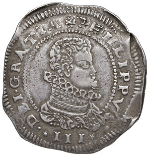 obverse: Messina. Filippo III di Spagna (1598-1621). Scudo 1611 (sigle I-P; Giovanni del Pozzo zecchiere, 1611-1621) AG gr. 31,51. Spahr 5. MIR 343/3. Raro. Frattura del tondello, altrimenti migliore di BB