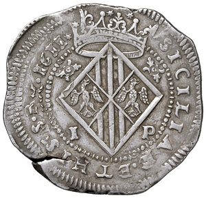 reverse: Messina. Filippo III di Spagna (1598-1621). Scudo 1611 (sigle I-P; Giovanni del Pozzo zecchiere, 1611-1621) AG gr. 31,51. Spahr 5. MIR 343/3. Raro. Frattura del tondello, altrimenti migliore di BB