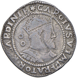 obverse: Cagliari. Carlo d’Asburgo re di Spagna, delle Due Sicilie etc… (1516-1556), V come imperatore del S.R.I. (1519-1554). Da 2 reali AG gr. 5,25. MIR 31. Molto raro. q.BB 
