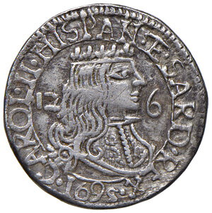 obverse: Cagliari. Carlo II di Spagna (1665-1700). Da 2,5 reali 1695 AG gr. 5,90. MIR 86/2. Buon BB 