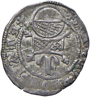 obverse: Aquileia. Marquardo di Randeck (1365-1381). Denaro AG gr. 0,66. MIR 49. Buon BB