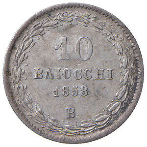 reverse: Bologna. Pio IX (1846-1878). Da 10 baiocchi anno XIII/1858 AG. MIR 3155/5. Molto rara. Buon BB