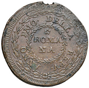 obverse: Fermo. Repubblica Romana (1798-1799). Baiocco anno I (1798) CU gr. 11,45. Bruni 33. MIR 2922/3. Raro. Migliore di BB