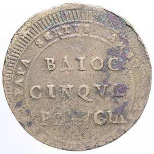reverse: PERUGIA PIO VI (1775-1799) 5 BAIOCCHI 1797 MADONNINA CU. 17,54 GR. BB
