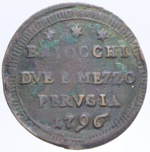 reverse: PERUGIA PIO VI (1775-1799) DUE E MEZZO BAIOCCHI 1796 SAMPIETRINO CU. 16,32 GR. qBB
