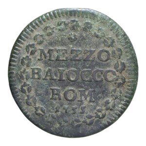 reverse: ROMA BENEDETTO XIV (1740-1758) MEZZO BAIOCCO 1755 AN.XV CU. 4,83 GR. qBB