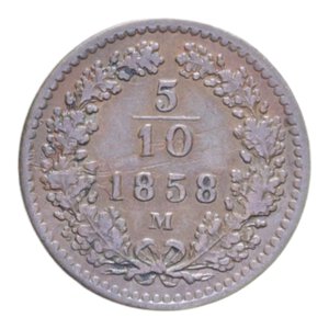 reverse: LOMBARDO VENETO FRANCESCO GIUSEPPE I (1848-1866) 1/2 KREUZER 1858 MILANO CU. 1,58 GR. BB-SPL