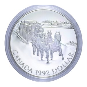 reverse: CANADA DOLLARO 1992 AG. 25,1 GR. IN COFANETTO PROOF