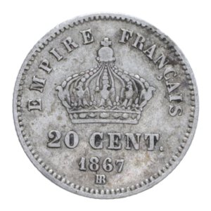 reverse: FRANCIA NAPOLEONE III 20 CENT. 1867 AG. 0,99 GR. BB