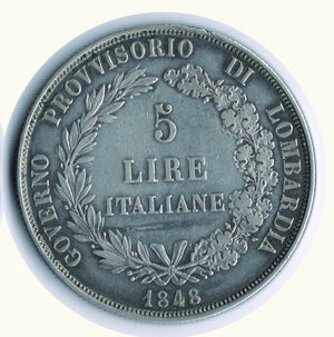 reverse: MILANO - Governo provvisorio - 5 Lire 1848 - Bella patina.