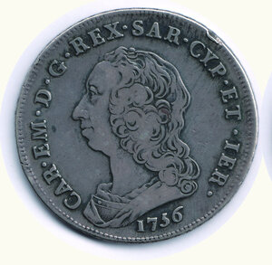 obverse: SAVOIA - Carlo Emanuele III - Scudo da 6 Lire 1756.