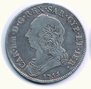 obverse: SAVOIA - Carlo Emanuele III - ½ Scudo da 3 Lire 1755.